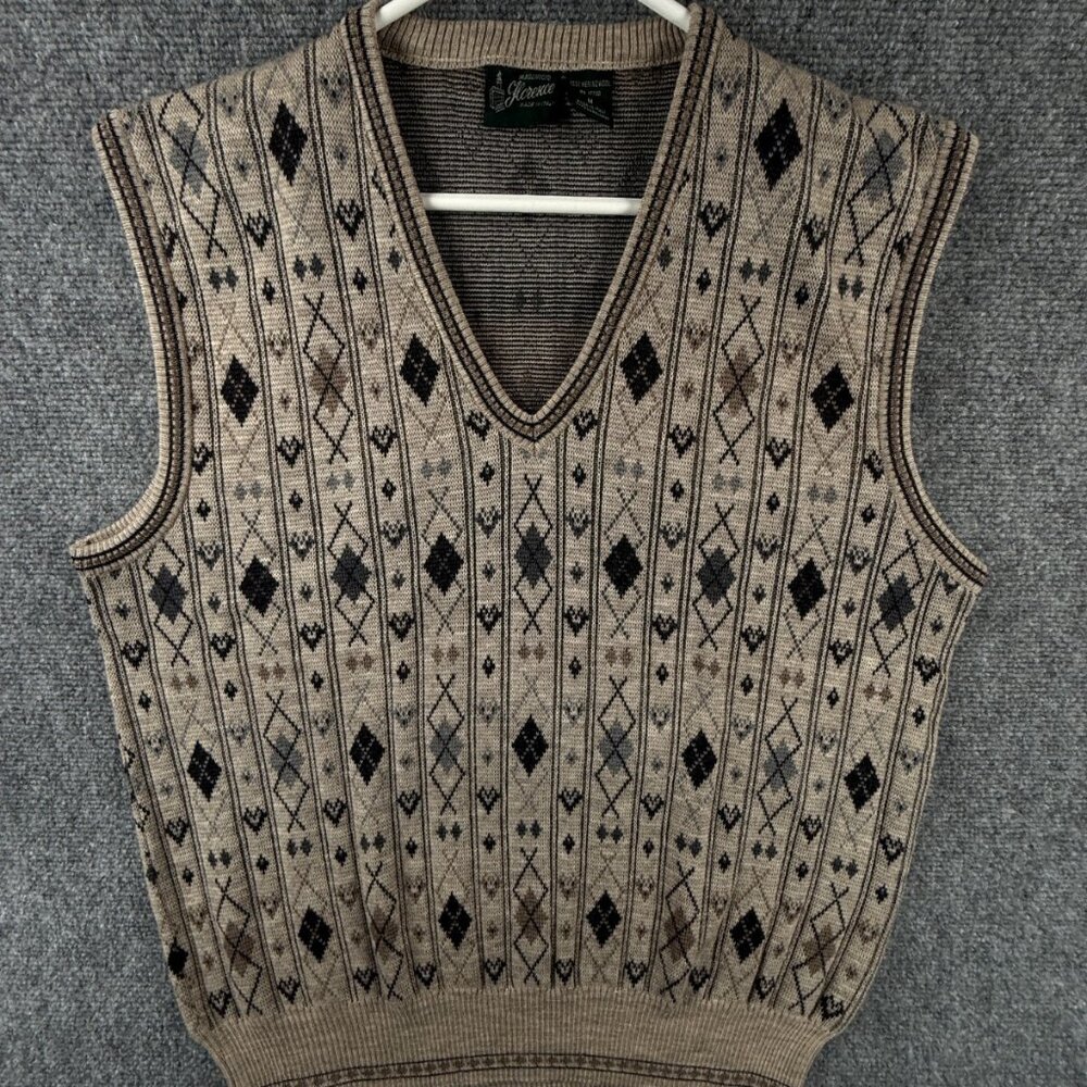 Maglificio Florence All Merino Wool Sweater Vest Men Medium Italy Made Diamond